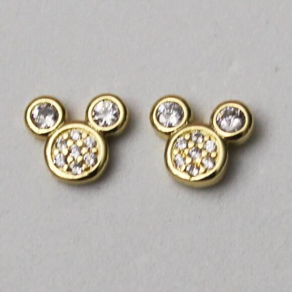 New Small Gold Mouse Ears Pave Post Earrings  E19 - Picture 2 of 3
